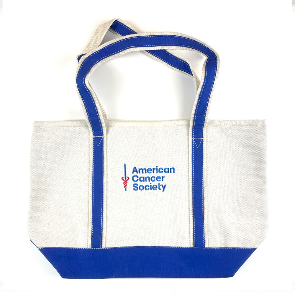 Embroidered Heavyweight Canvas Tote - Natural/Royal Blue