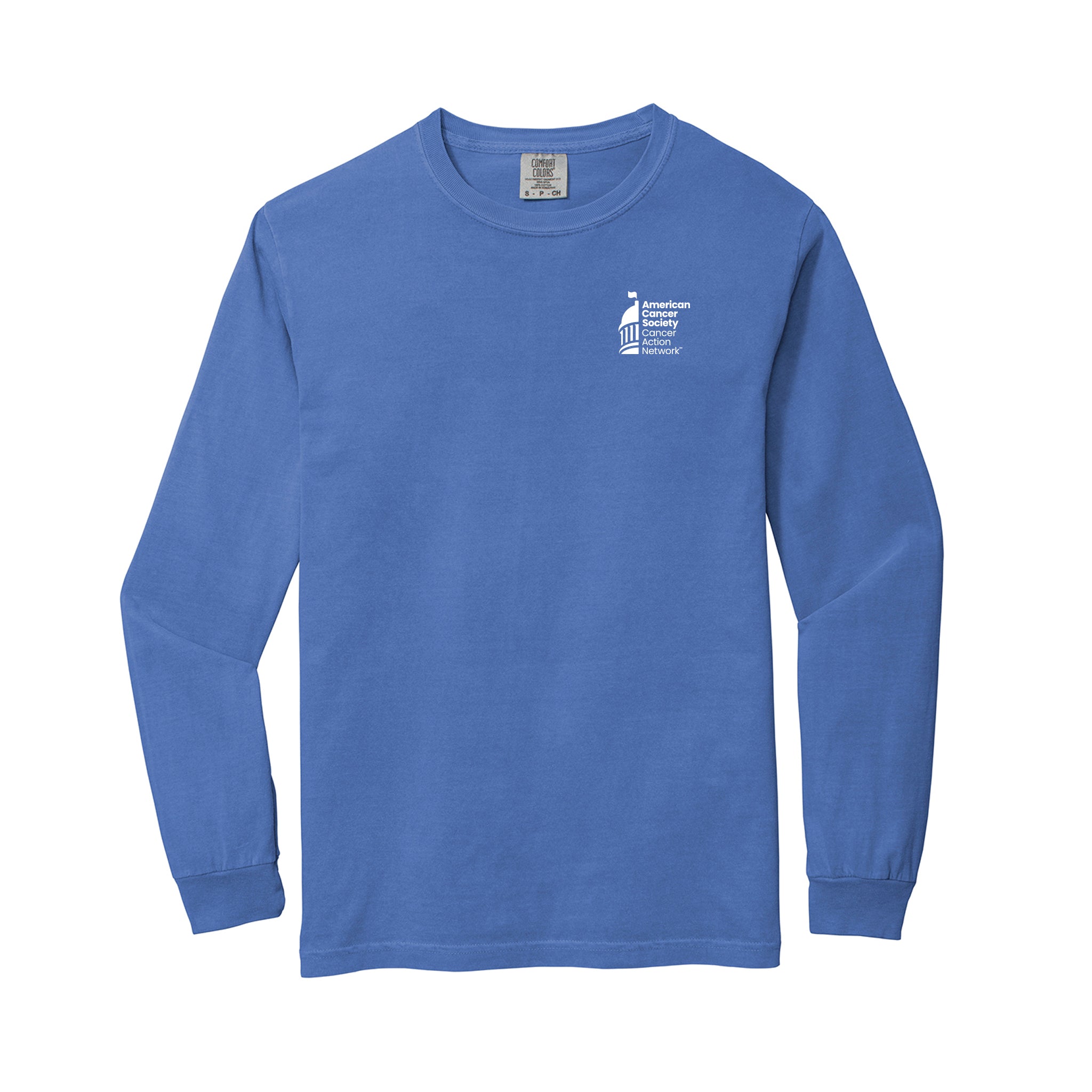 CAN Logo: Comfort Colors Long Sleeve Tee - Flo Blue – American Cancer ...
